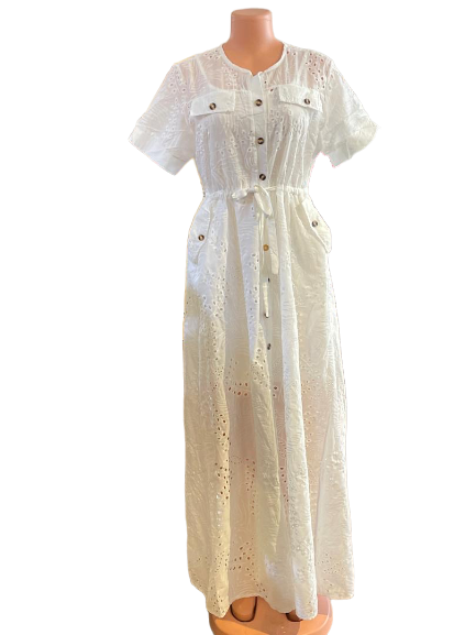 Eyelet Button-Down Maxi Dress