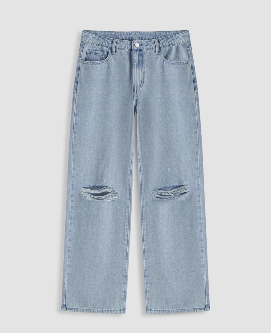 Denim Low Ripped Straight Leg Jeans