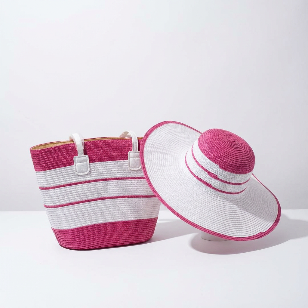 Straw Hat And Tote Bag Set