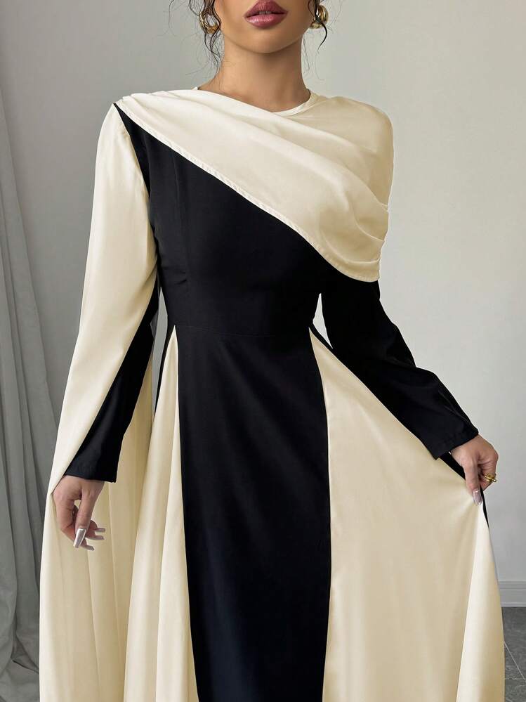 Pleated Color Cape Dress