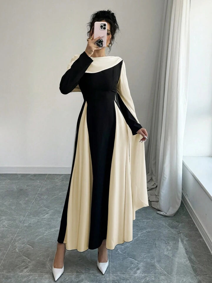 Pleated Color Cape Dress