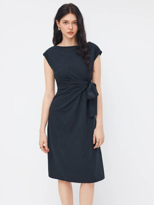 Boat Neck Mid-Length Dress