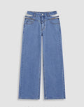 Double-Waist Cutout Wide-Leg Jeans