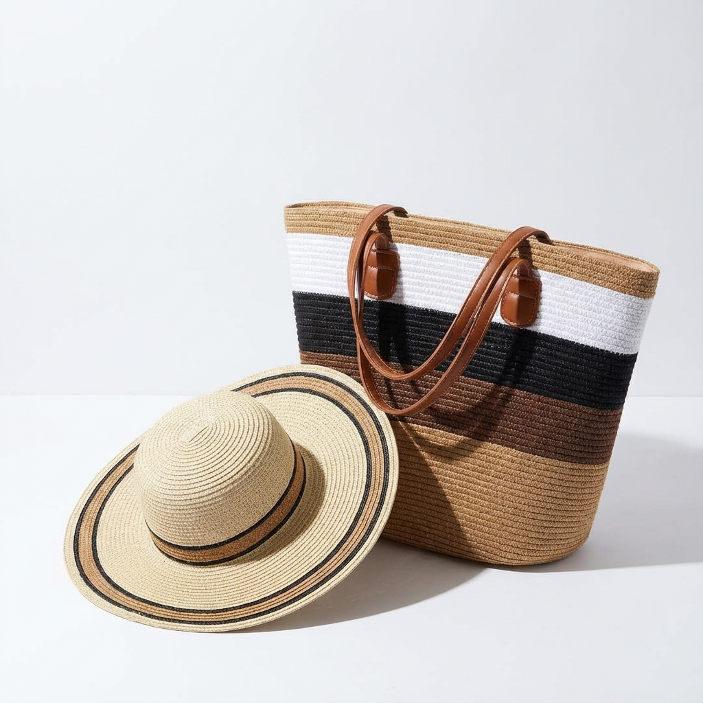 Straw Hat And Tote Bag Set